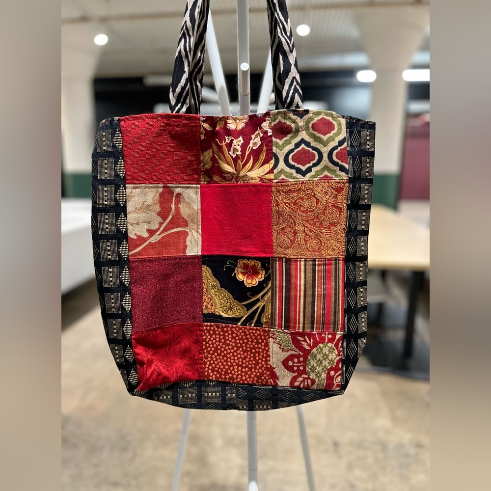 Patchwork Tote Bag - Red And Black - image 1